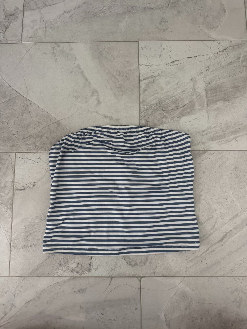 Blue and White Striped Strapless Tube Top